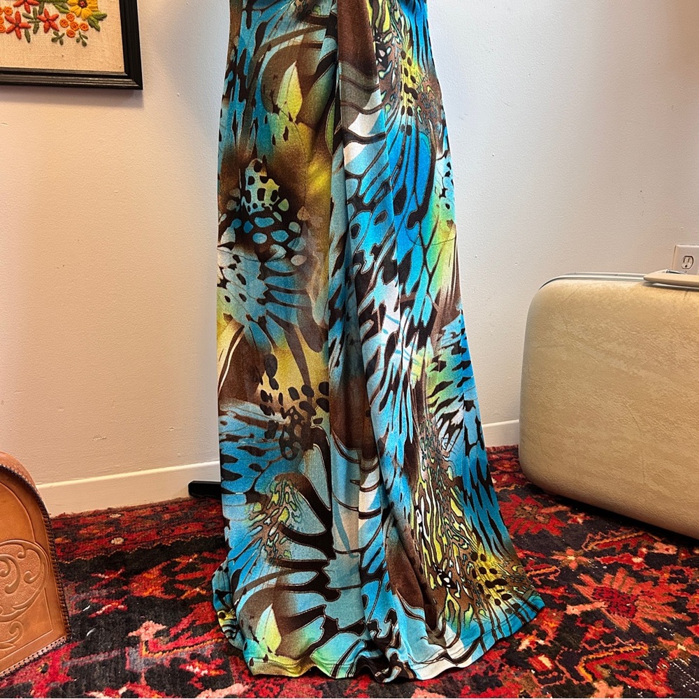 Boho Butterfly Wing Vintage 90s Y2K Glam Fairycore Artsy Twist Front Maxi Dress - Picture 4 of 15